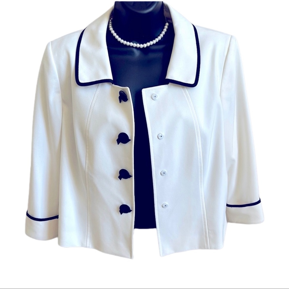 Tahari Suit Jacket | Like New | White With Black Detail